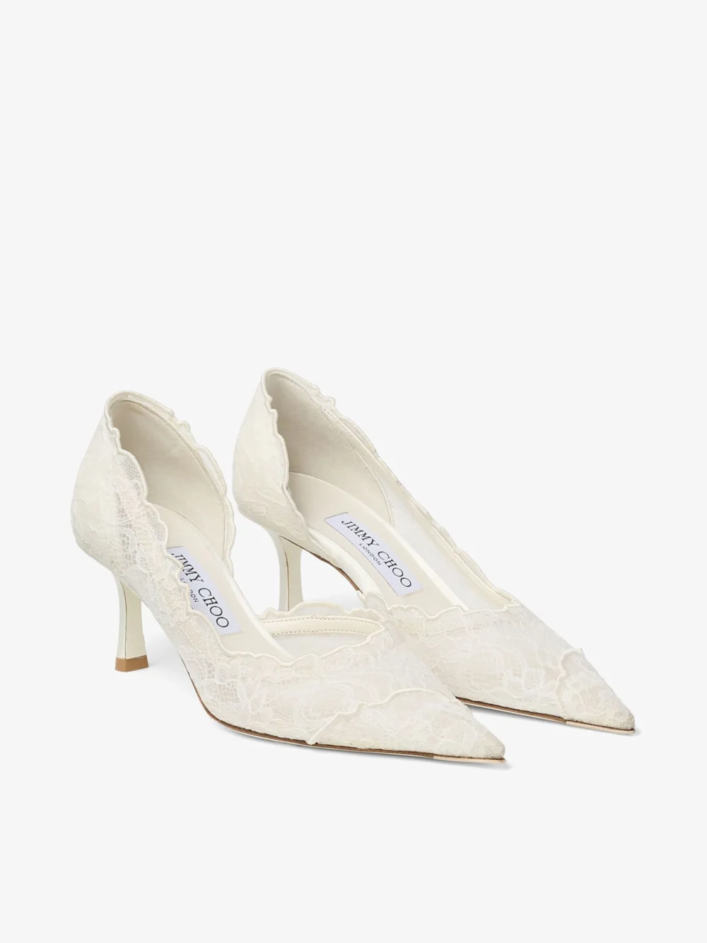 Close-up detail of the Jimmy Choo Faiz Pump 65 Ivory Jimmy Choo Lace Pumps