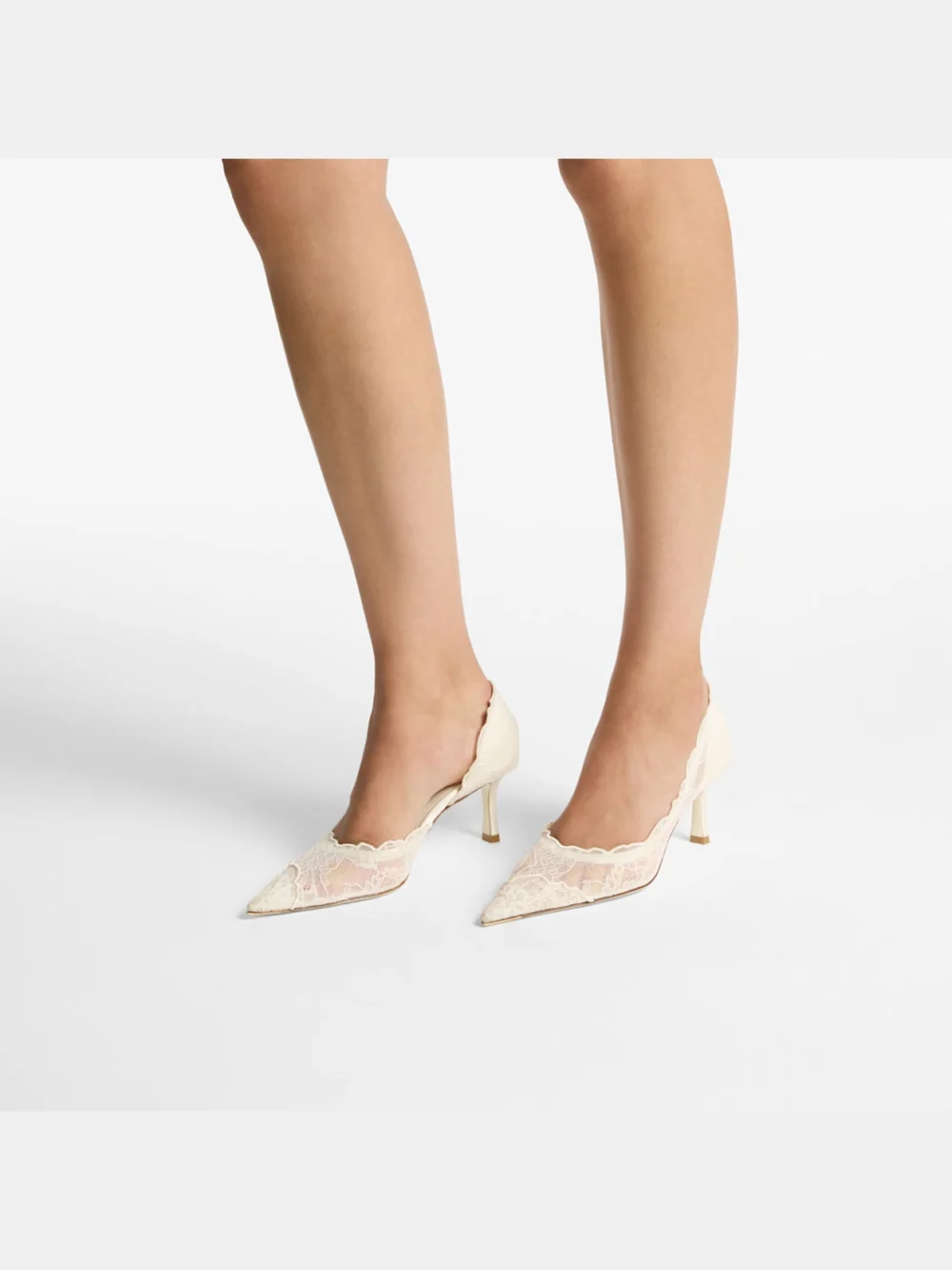 Side view of the Jimmy Choo Faiz Pump 65 Ivory Jimmy Choo Lace Pumps