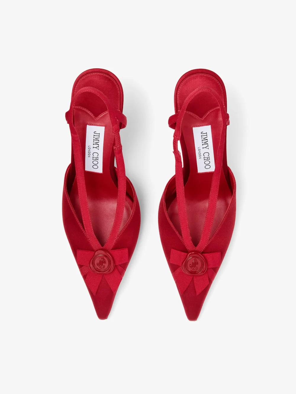 Jimmy Choo Faya 95 Ruby Red Satin and Grosgrain Slingbacks, another view