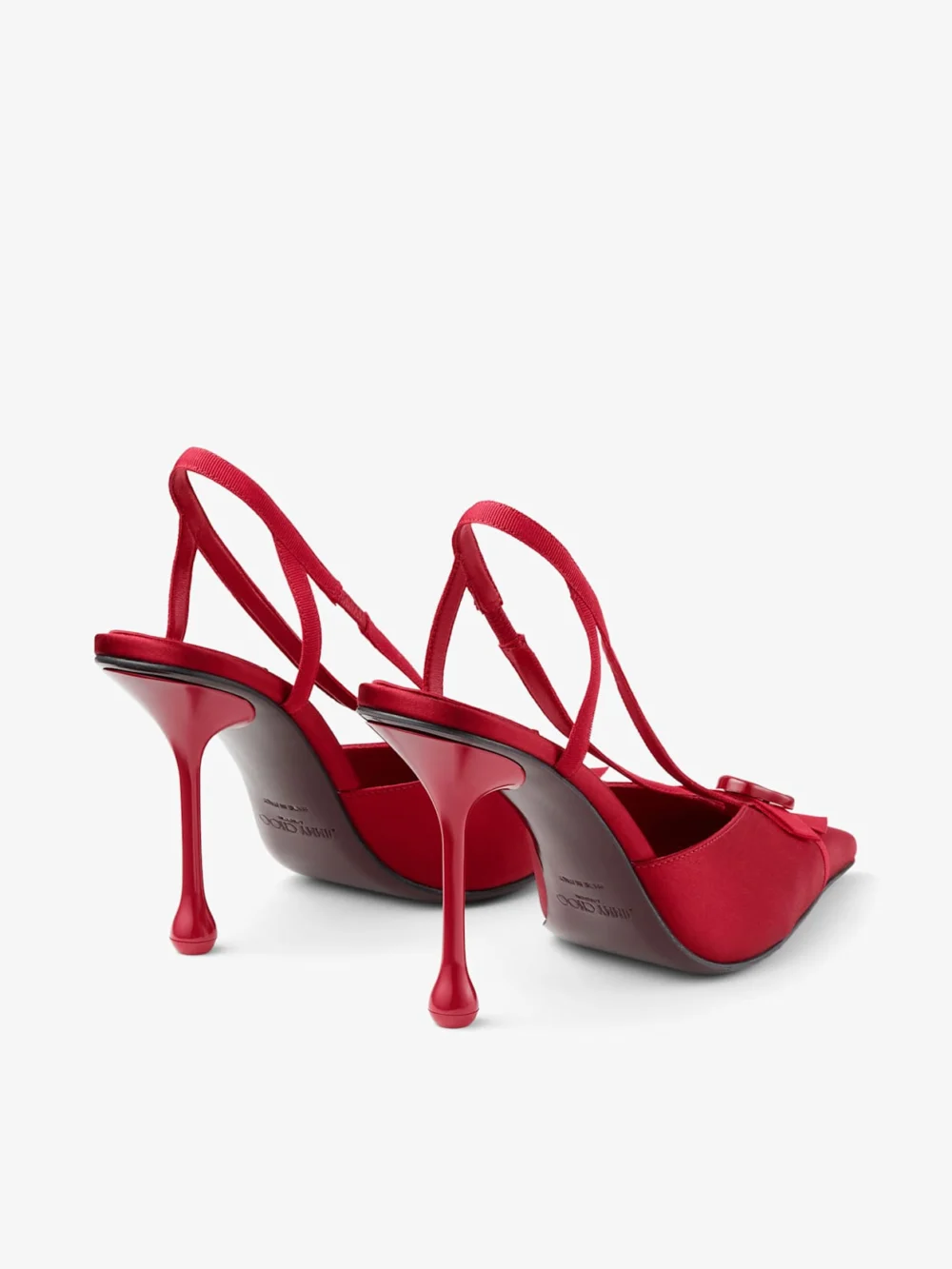 Jimmy Choo Faya 95 Ruby Red Satin and Grosgrain Slingbacks, another view