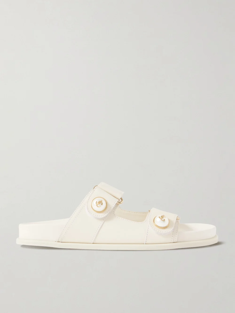 Jimmy Choo Fayence Embellished Leather Slides in white
