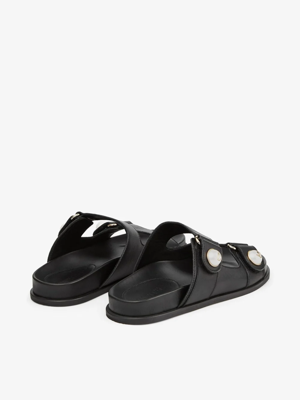 Jimmy Choo Fayence Sandal Black Leather Flat Sandals with Pearl Embellishment, another view