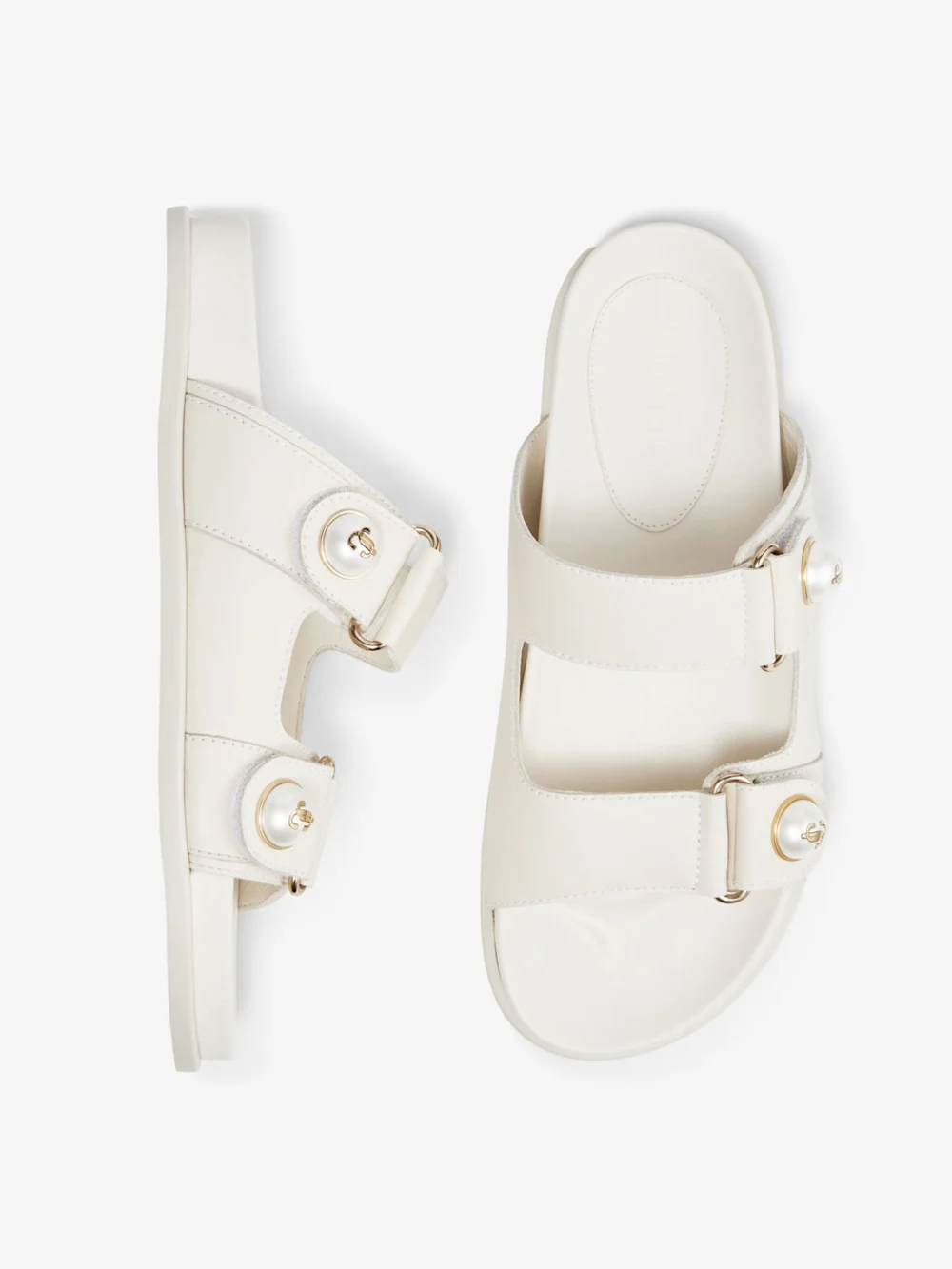Jimmy Choo Fayence Sandal Latte Leather Flat Sandals with Pearl Embellishment, another view