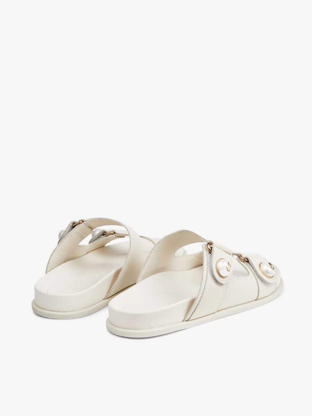 Jimmy Choo Fayence Sandal Latte Leather Flat Sandals with Pearl Embellishment, another view