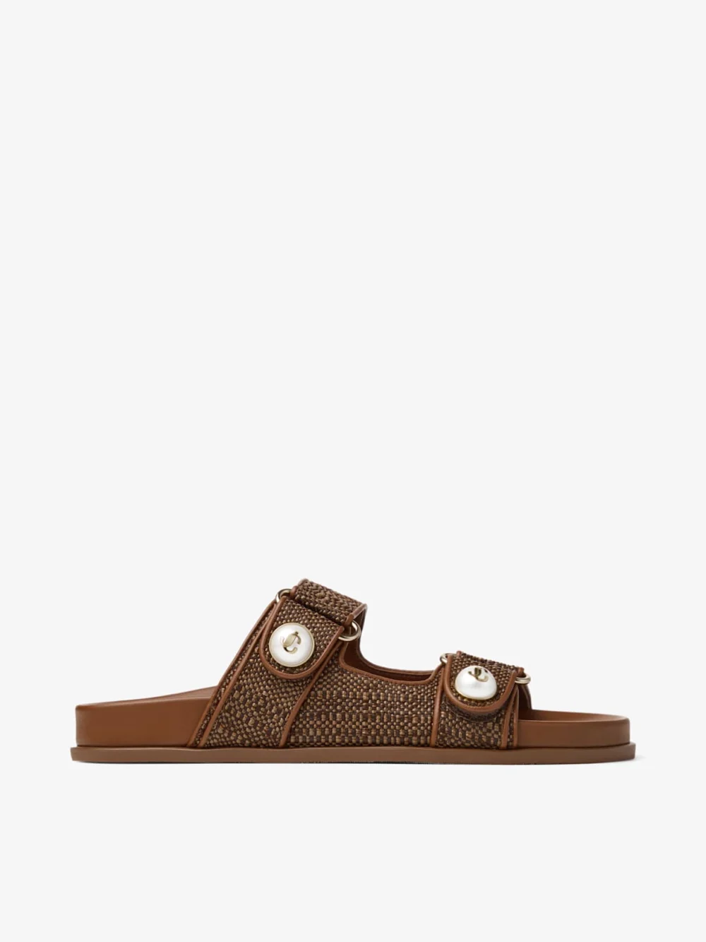 Jimmy Choo Fayence Sandal Tan Fine Raffia Sandals with Pearl Embellishment in neutral