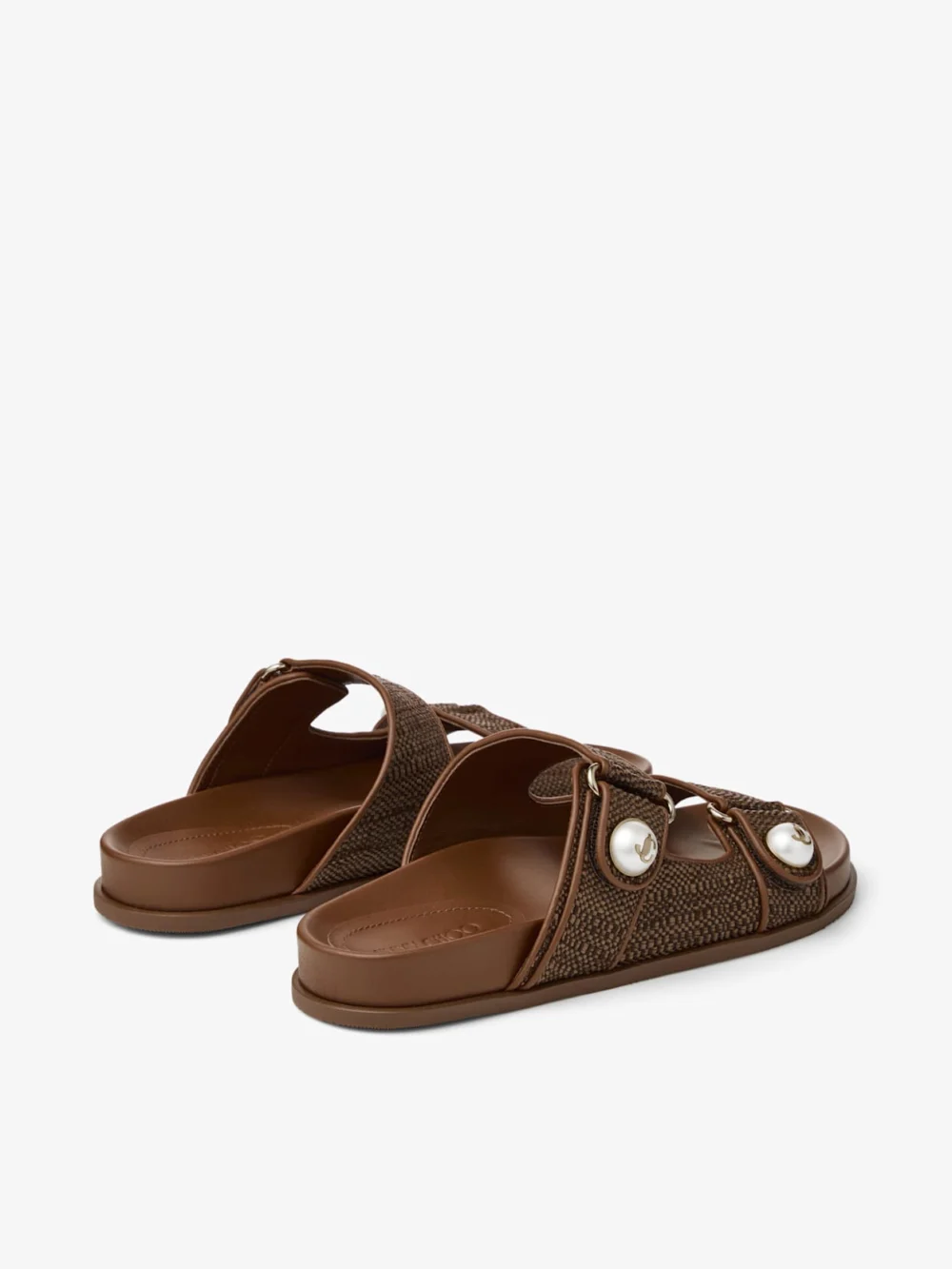 Jimmy Choo Fayence Sandal Tan Fine Raffia Sandals with Pearl Embellishment, another view