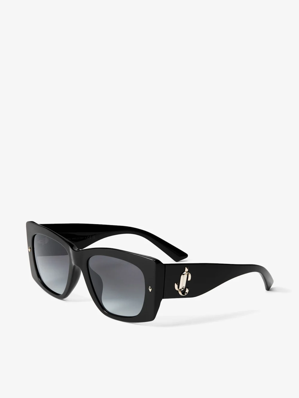 Side view of the Jimmy Choo Gabi Black and Gradient Grey Acetate Butterfly Sunglasses