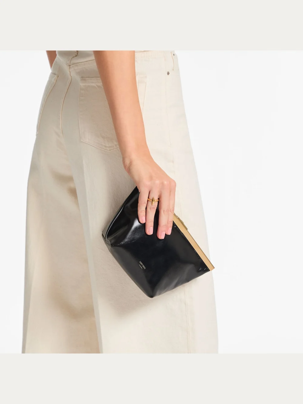 Side view of the Jimmy Choo Ganache Black Biker Leather Clutch Bag