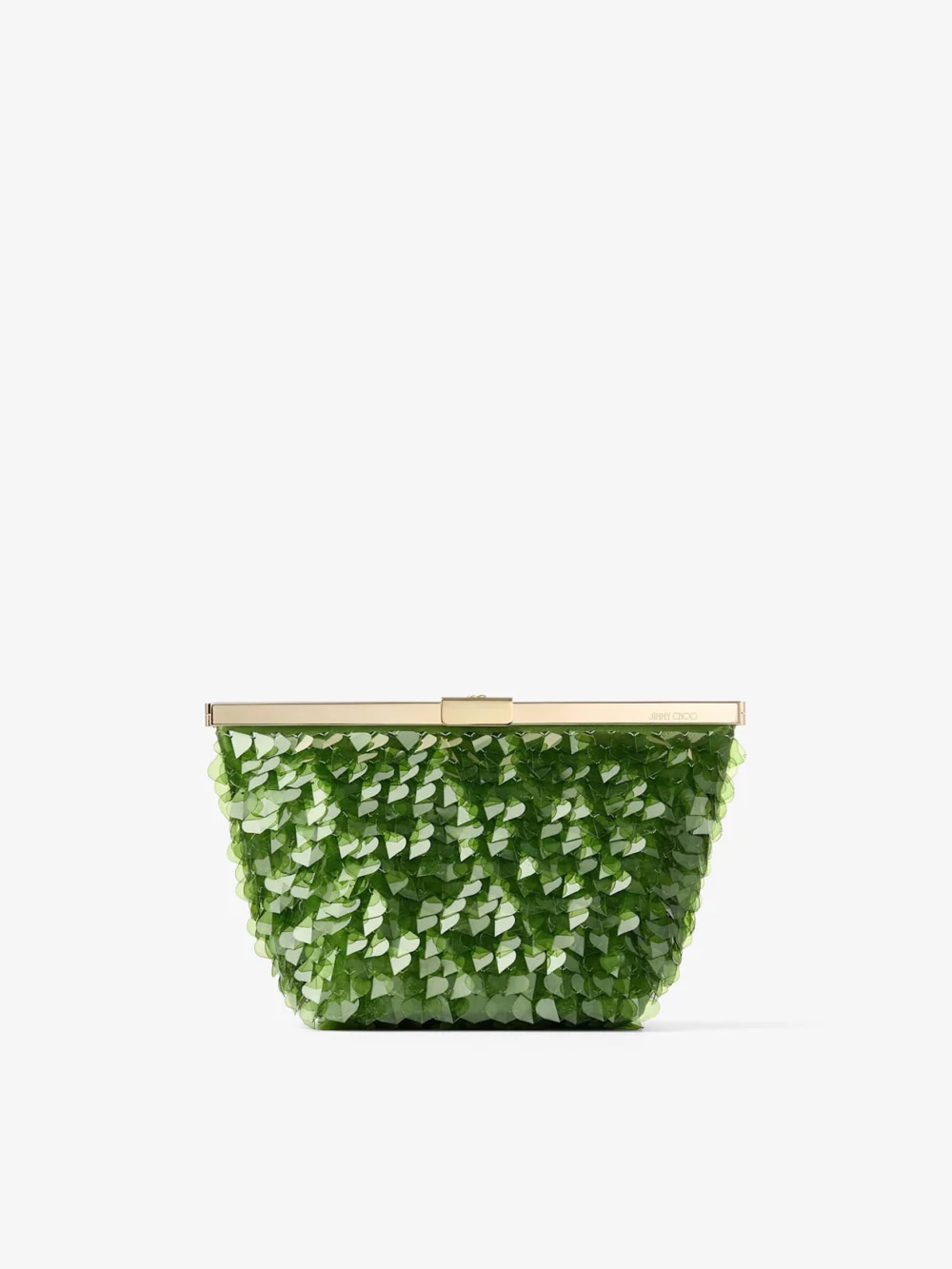 Jimmy Choo Ganache Clover All Over Heart Pailettes Clutch Bag in clover