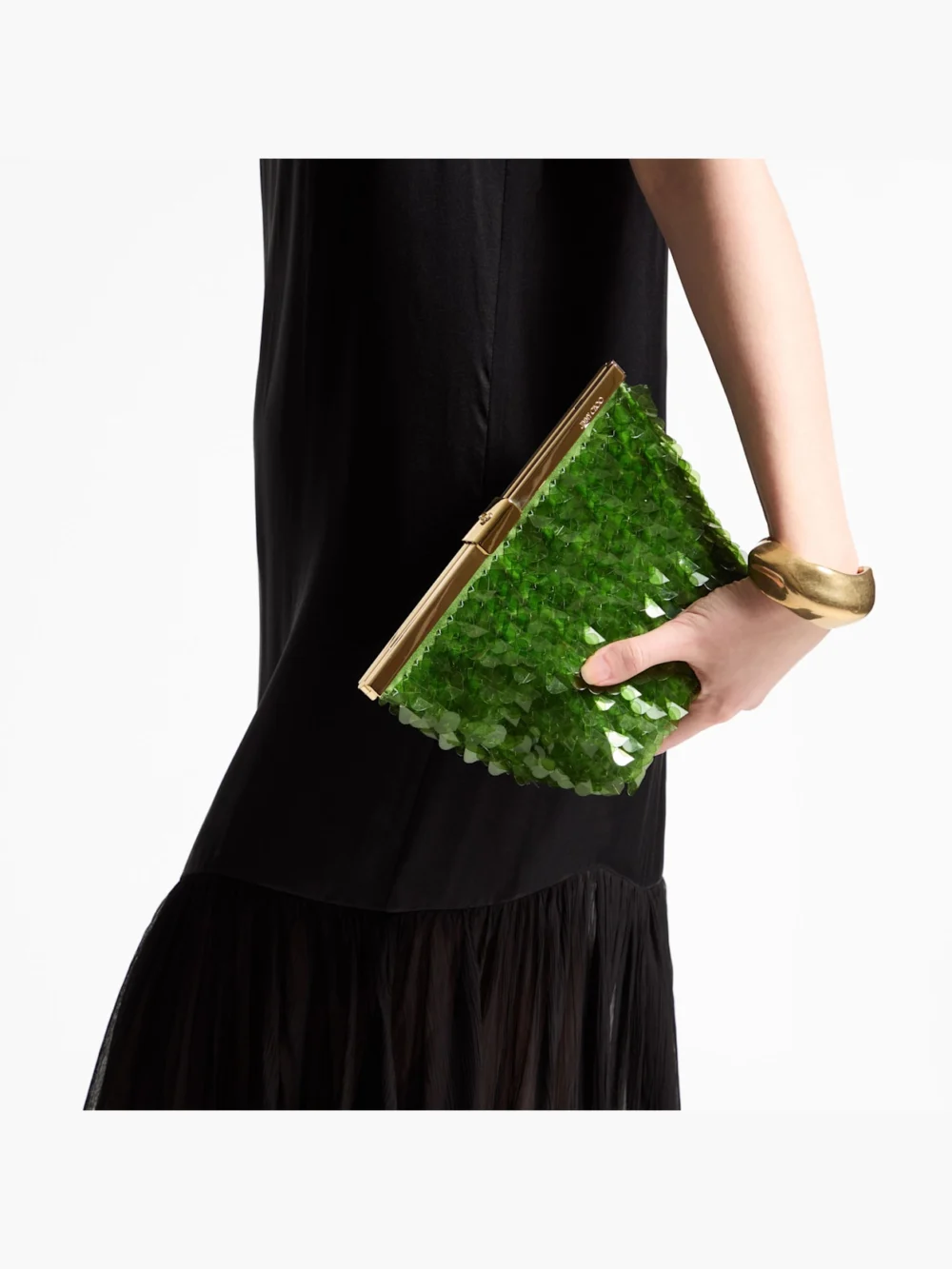 Side view of the Jimmy Choo Ganache Clover All Over Heart Pailettes Clutch Bag