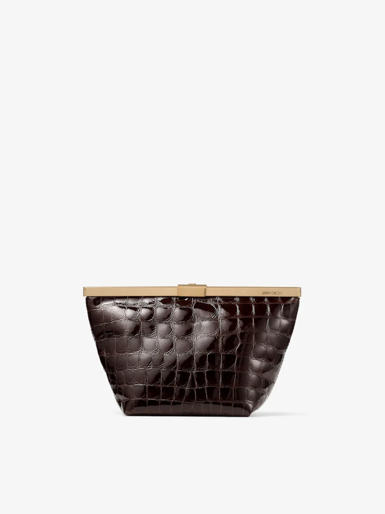 Jimmy Choo Ganache Sambuco Shiny Croc Embossed Leather Clutch Bag