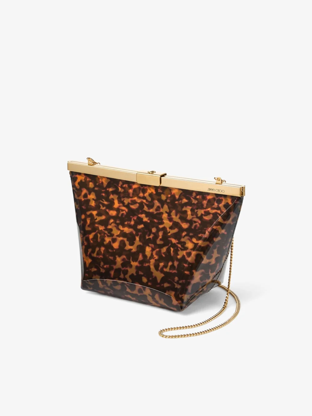 Close-up detail of the Jimmy Choo Ganache Transparent Tortoiseshell Clutch Bag