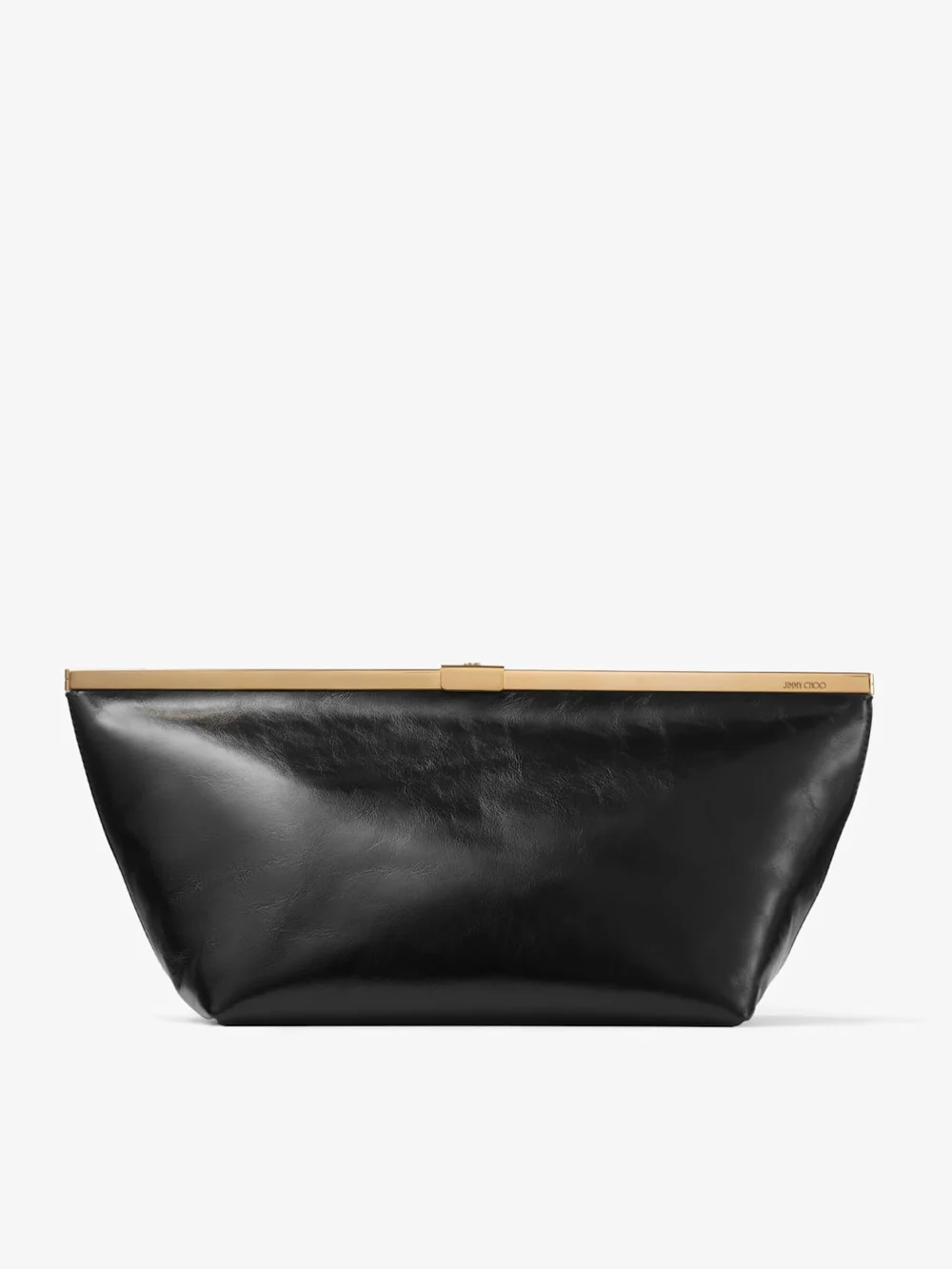 Jimmy Choo Garnache Clutch Black and Gold Soft Shiny Biker Leather Clutch Bag in black