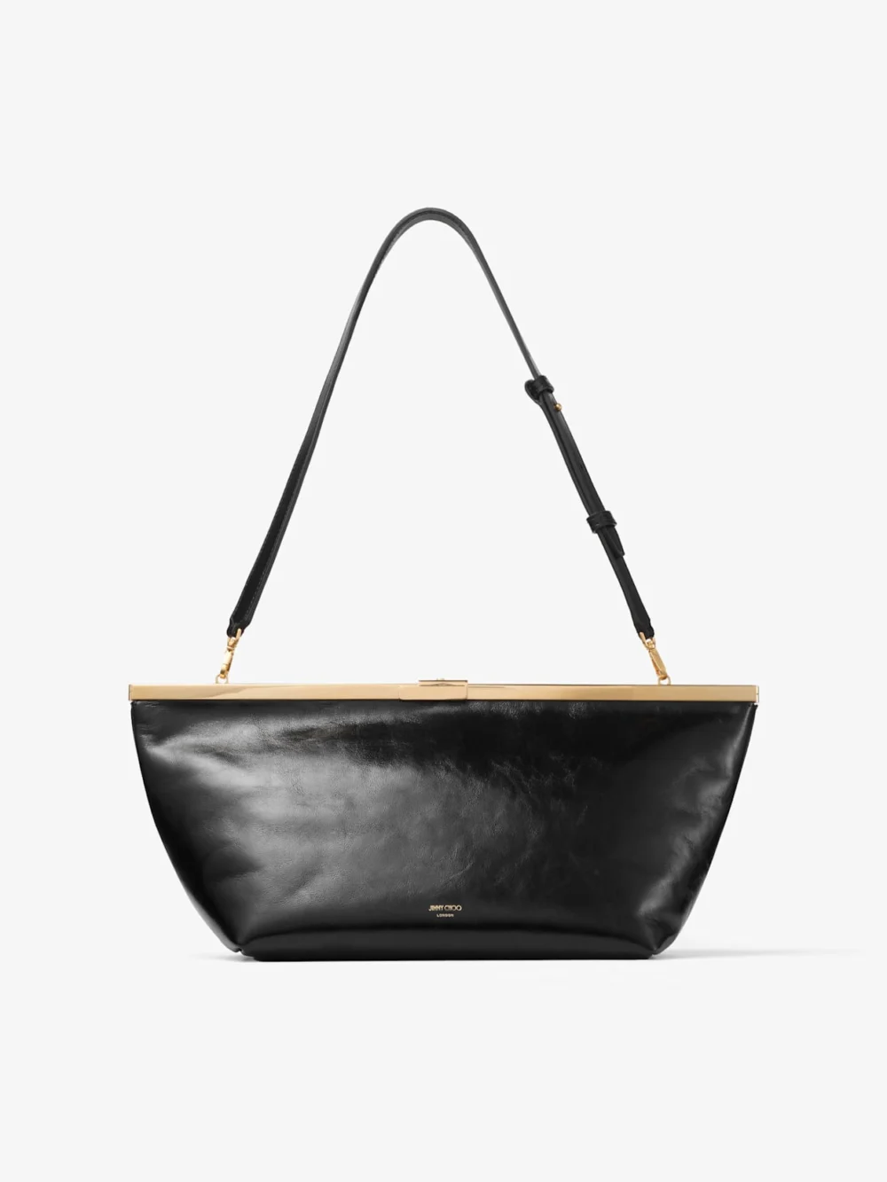 Jimmy Choo Garnache Clutch Black and Gold Soft Shiny Biker Leather Clutch Bag, another view