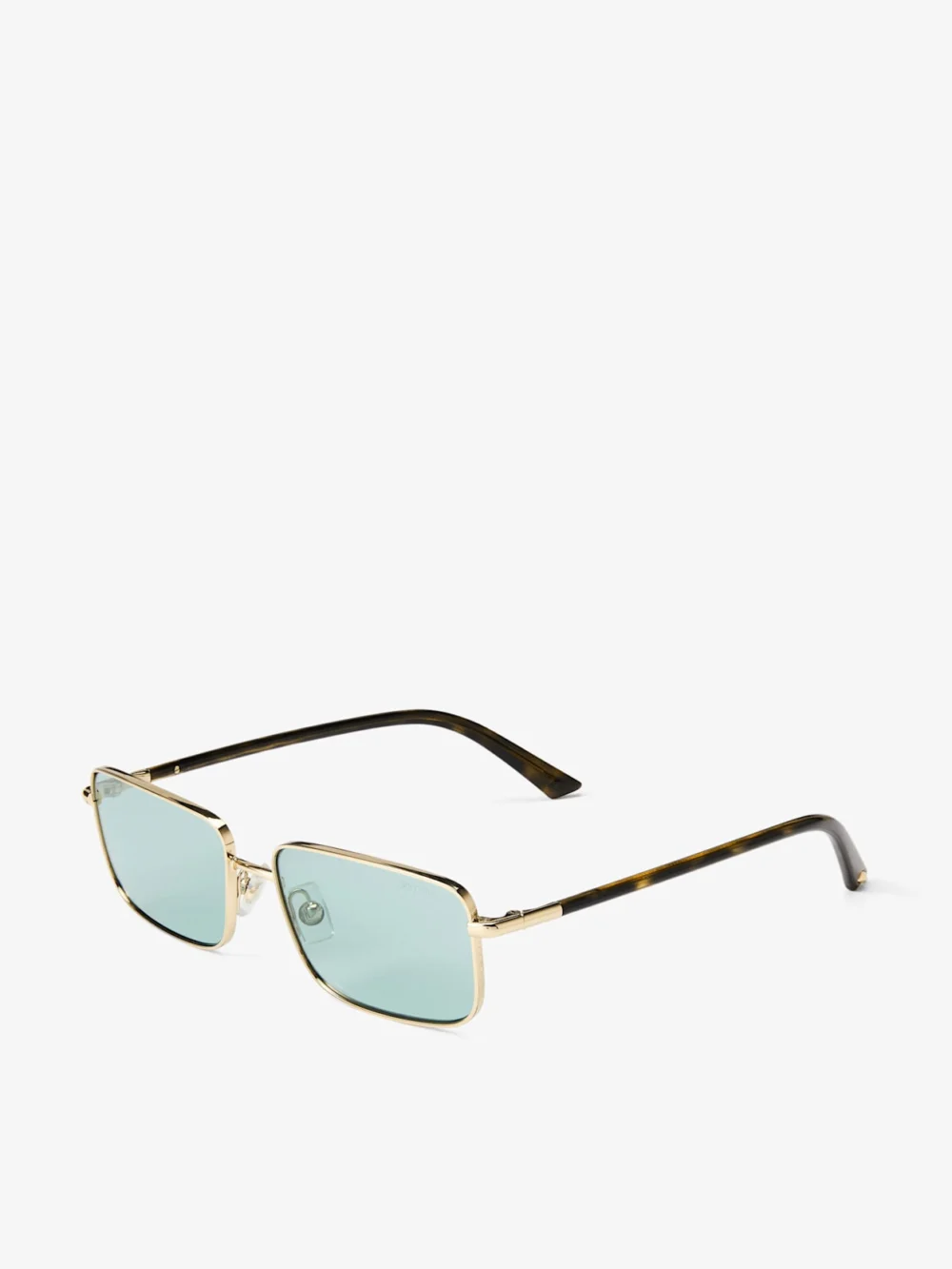 Side view of the Jimmy Choo Gavin Pale Gold and Green Metal Rectangular Sunglasses