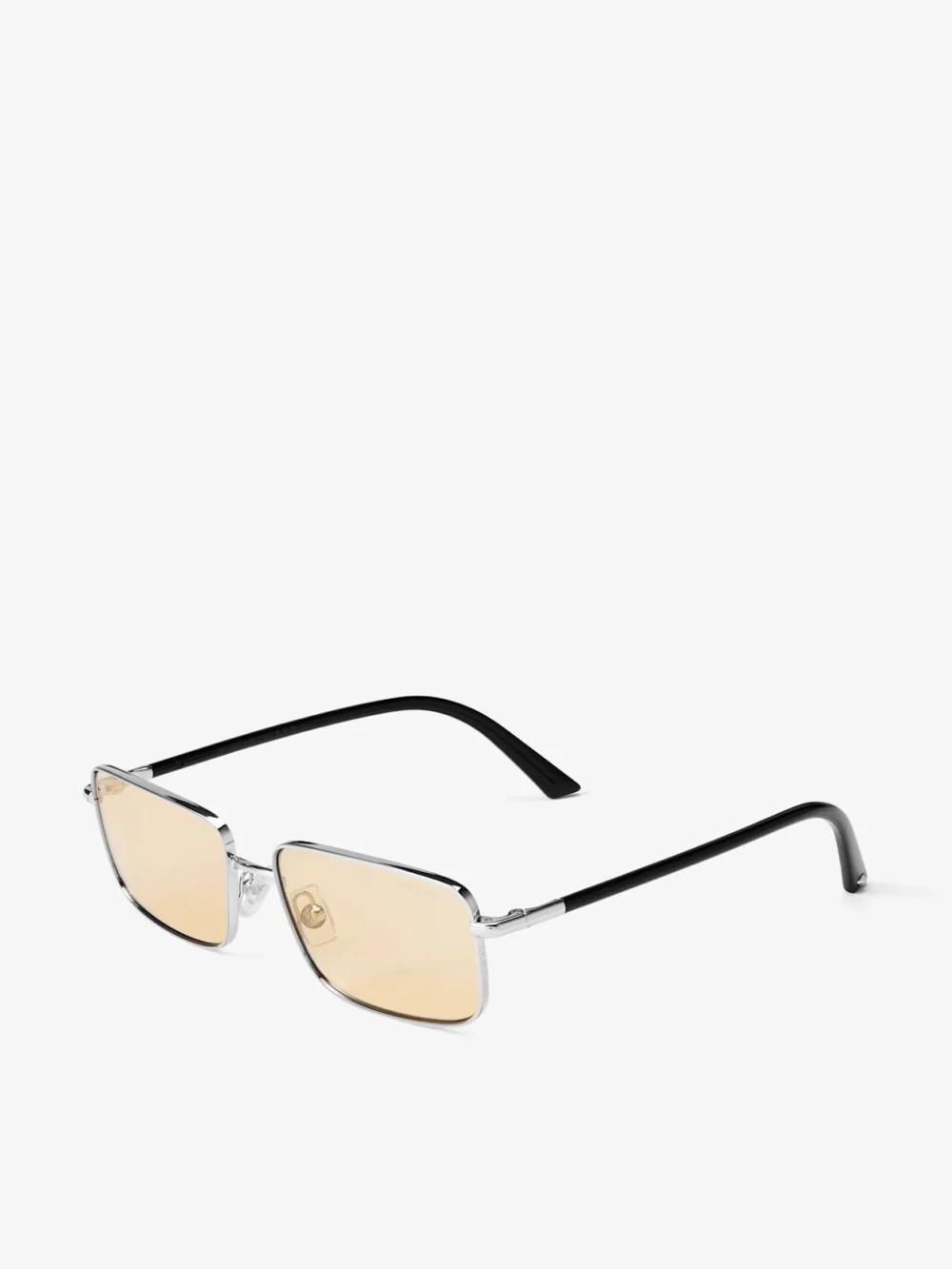 Side view of the Jimmy Choo Gavin Silver and Light Yellow Metal Rectangular Sunglasses