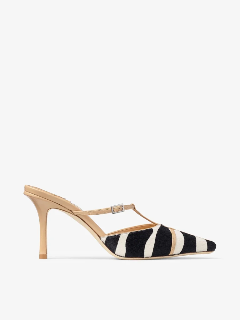 Jimmy Choo Gloria Mule 85 Natural Zebra Print Pony Leather Mules