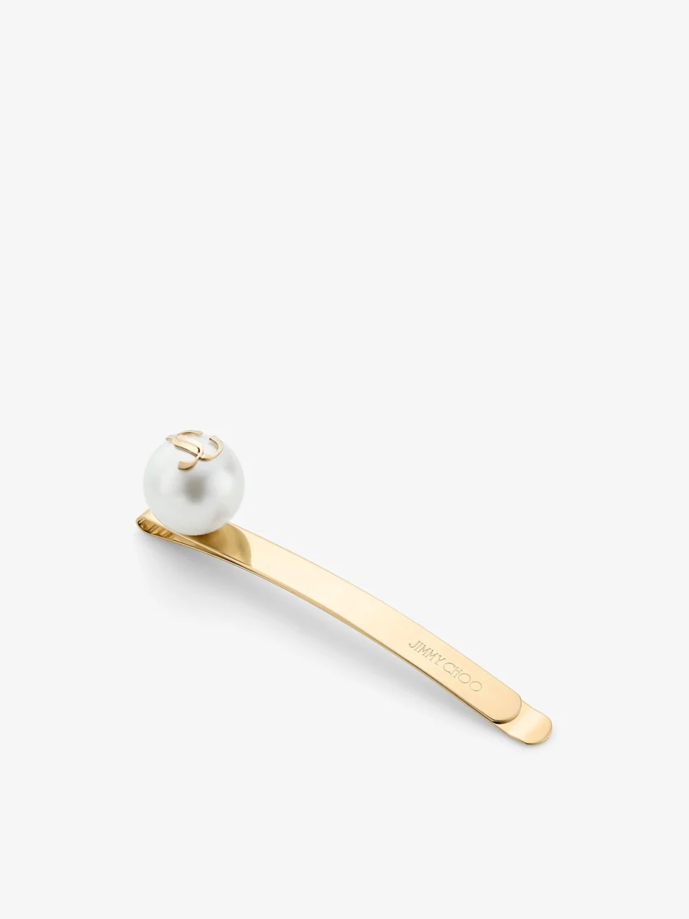 Side view of the Jimmy Choo Hair Slide Gold Finish Pearl Hair Slide