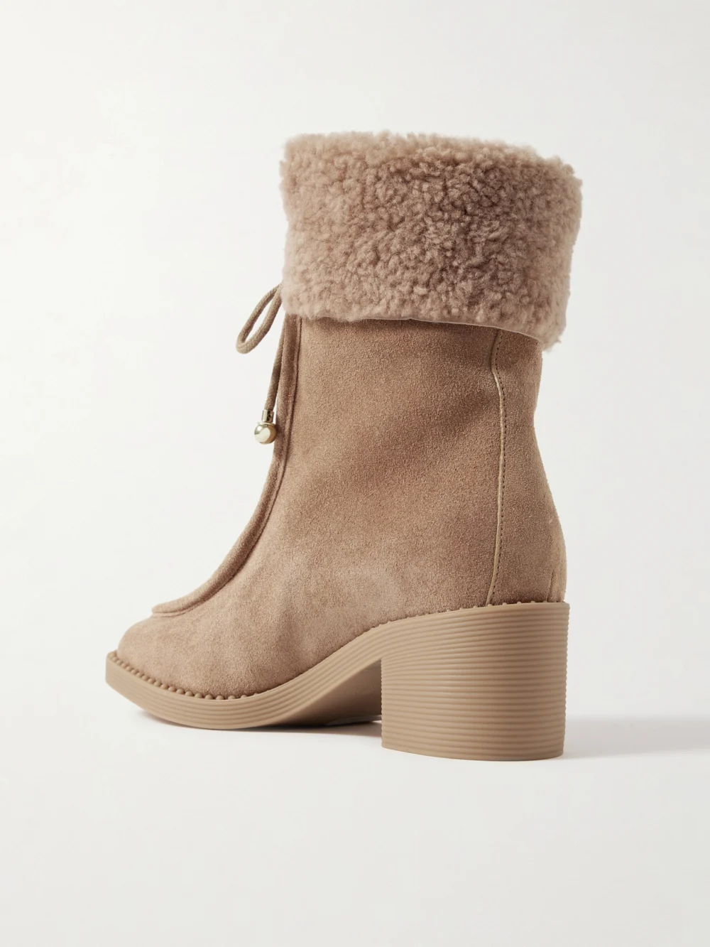Back view of the Jimmy Choo Hali 60 Shearling-trimmed Suede Ankle Boots