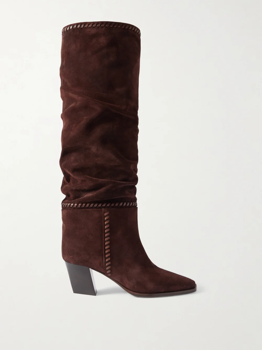 Jimmy Choo Hart 60 Whipstitched Leather-trimmed Suede Knee Boots in chocolate