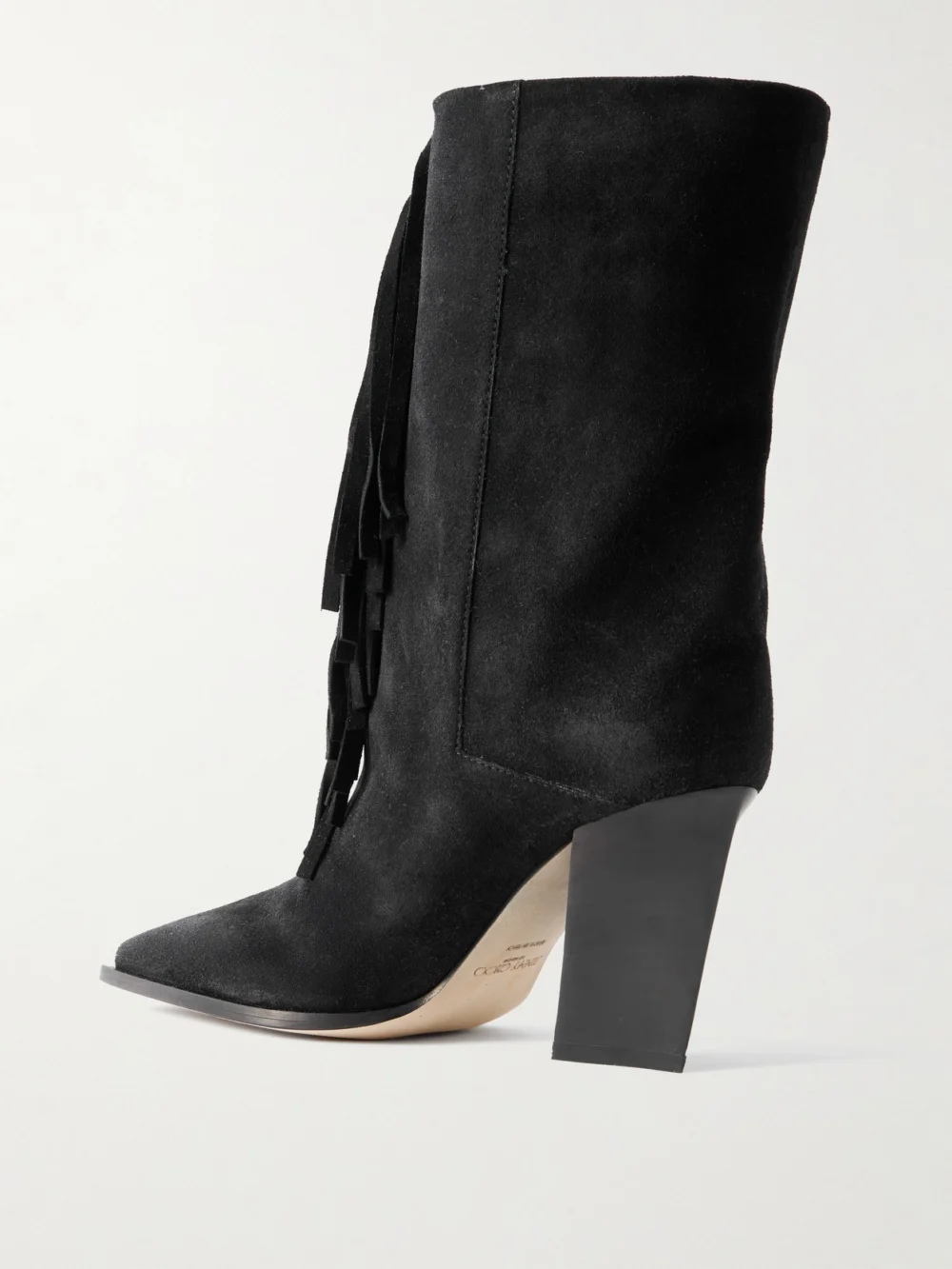 Back view of the Jimmy Choo Hart 85 Fringed Suede Boots