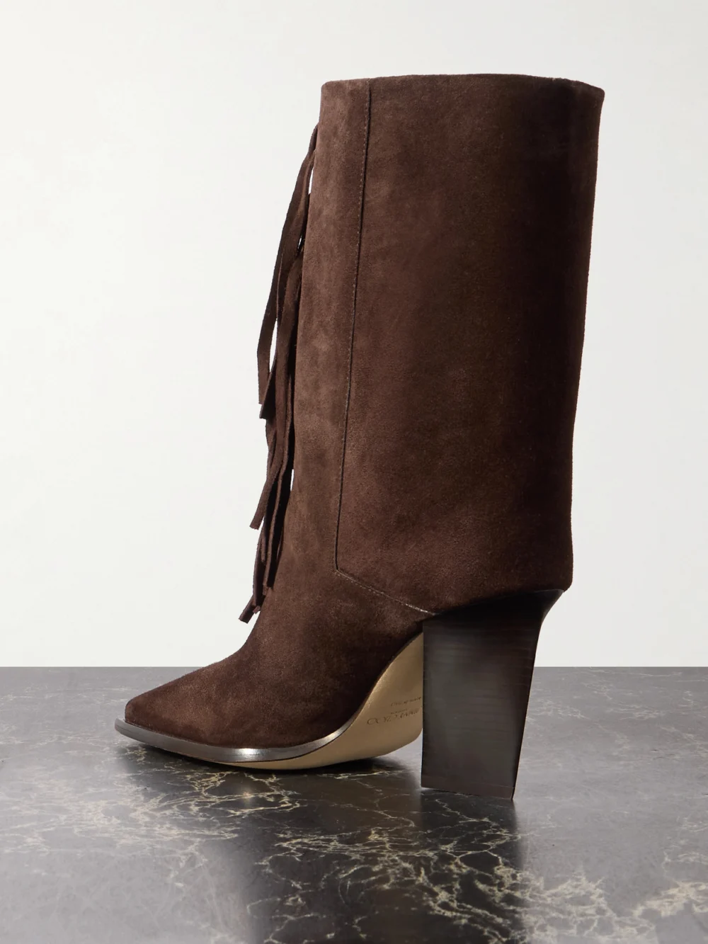Back view of the Jimmy Choo Hart 85 Fringed Suede Boots