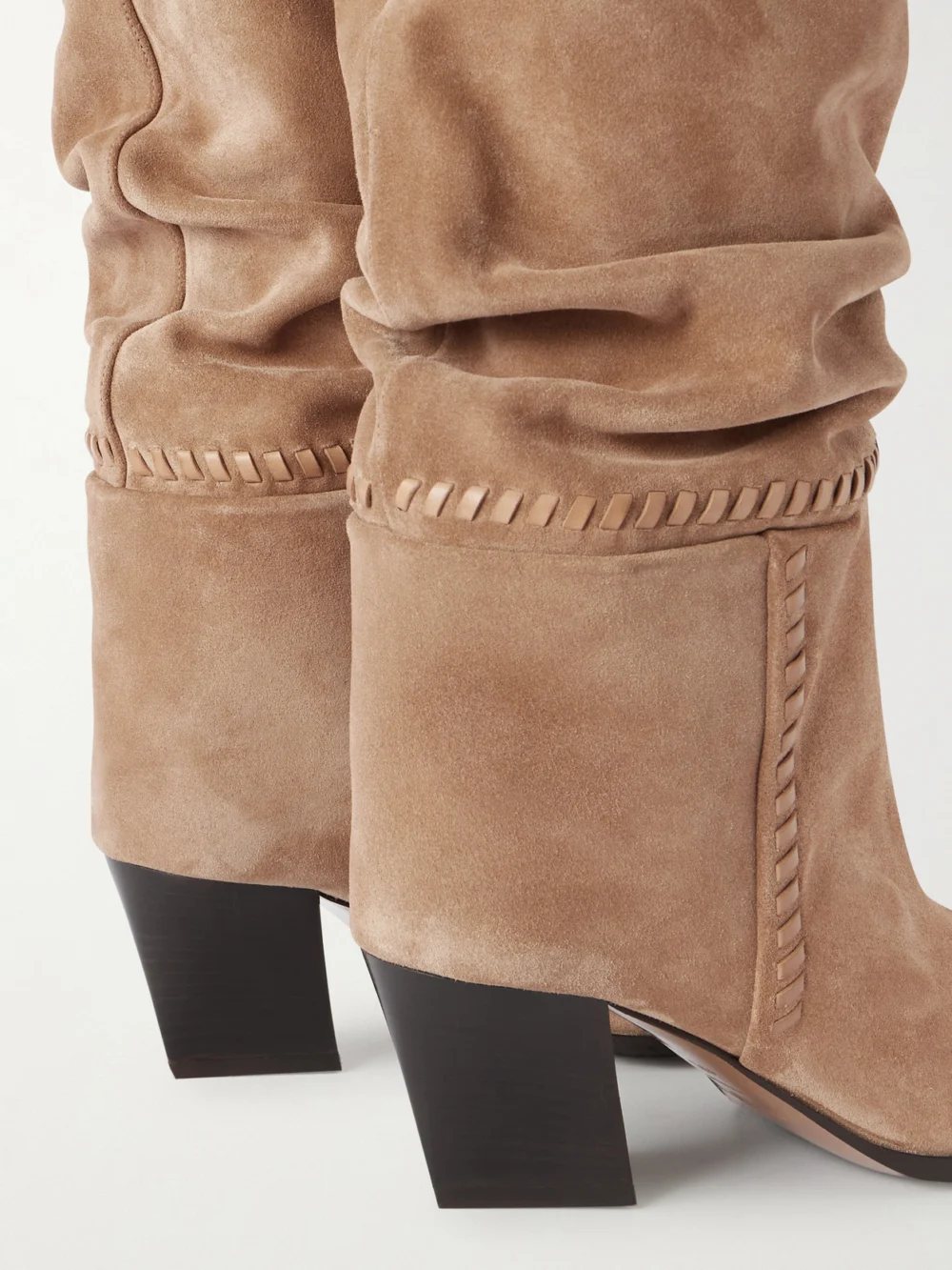 Close-up detail of the Jimmy Choo Hart Stitch 60 Suede Knee Boots
