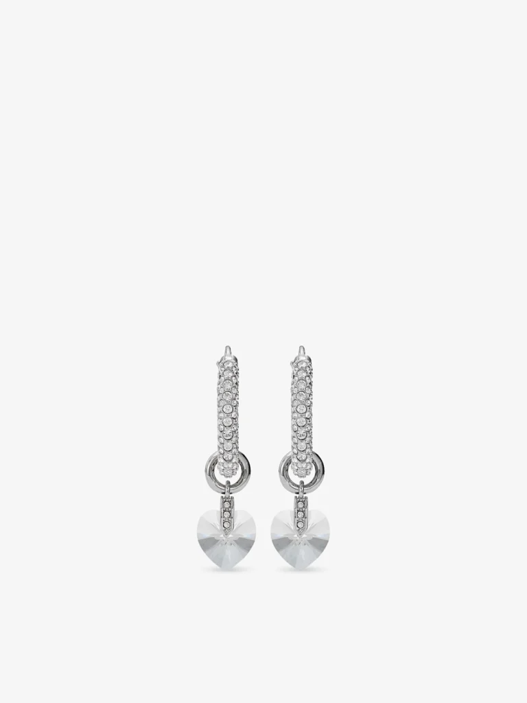 Jimmy Choo Heart Hoops Silver Finish Heart Hoop Earrings with Crystals