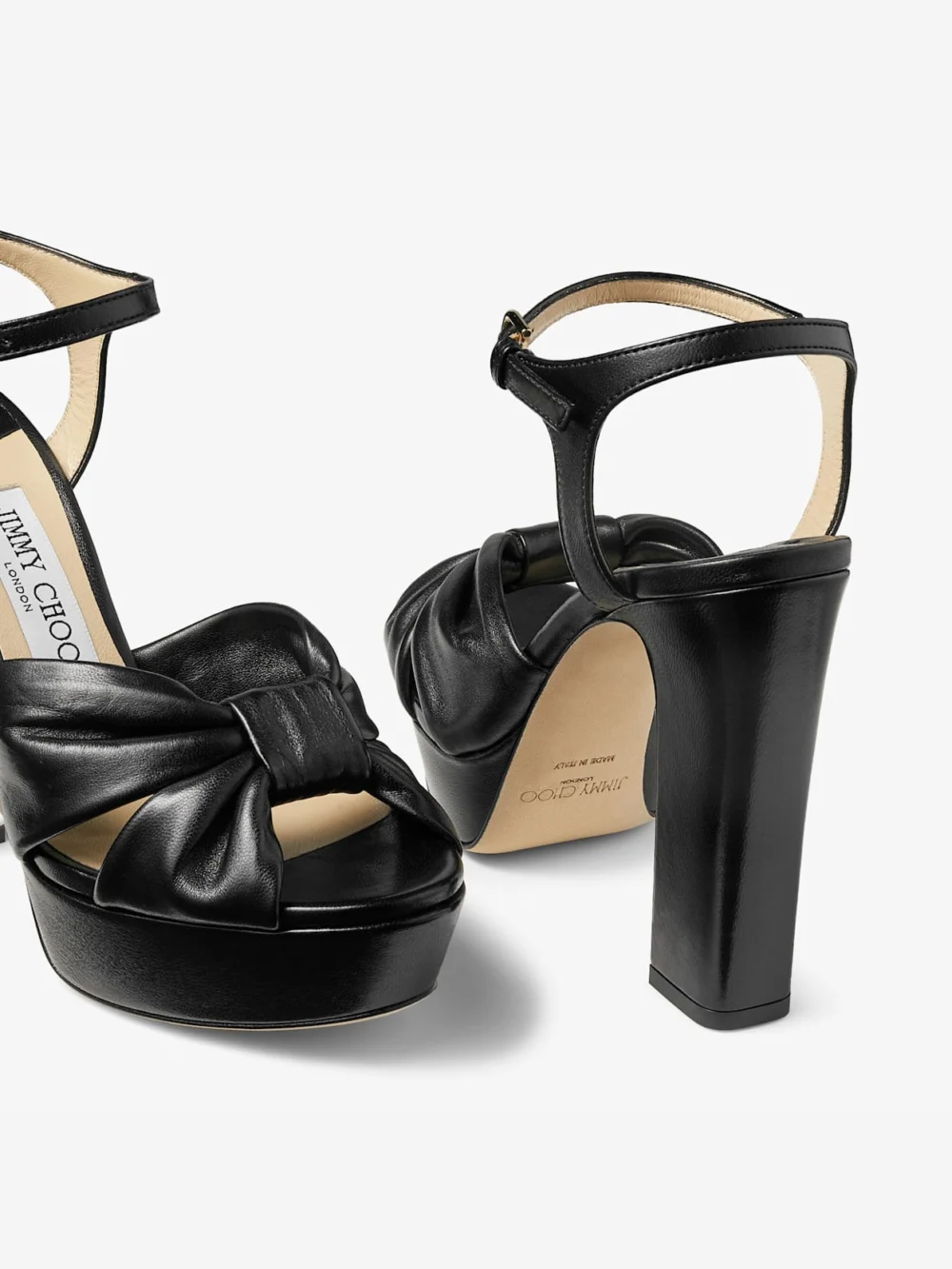 Back view of the Jimmy Choo Heloise 120 Black Nappa Leather Platform Sandals