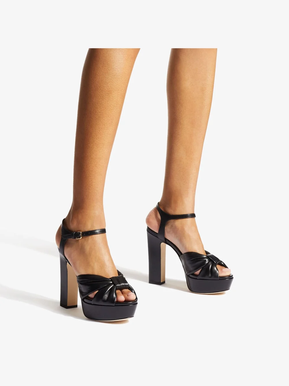 Side view of the Jimmy Choo Heloise 120 Black Nappa Leather Platform Sandals