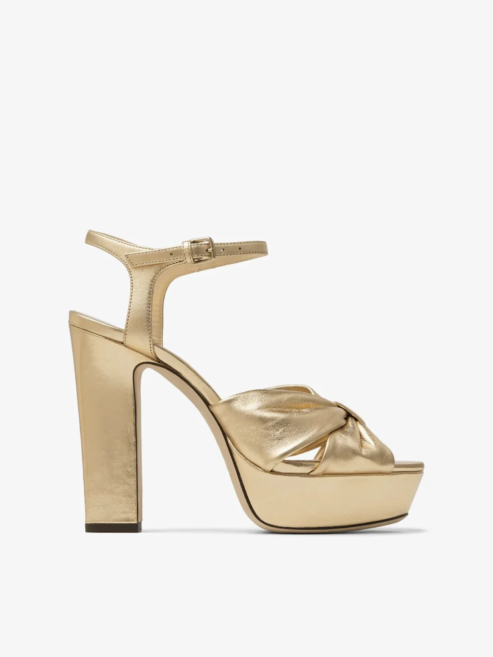 Jimmy Choo Heloise 120 Gold Metallic Nappa Leather Platform Sandals in silver