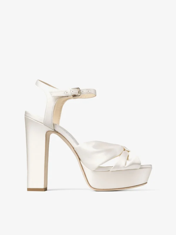 Jimmy Choo Heloise 120 Ivory Satin Platform Sandals