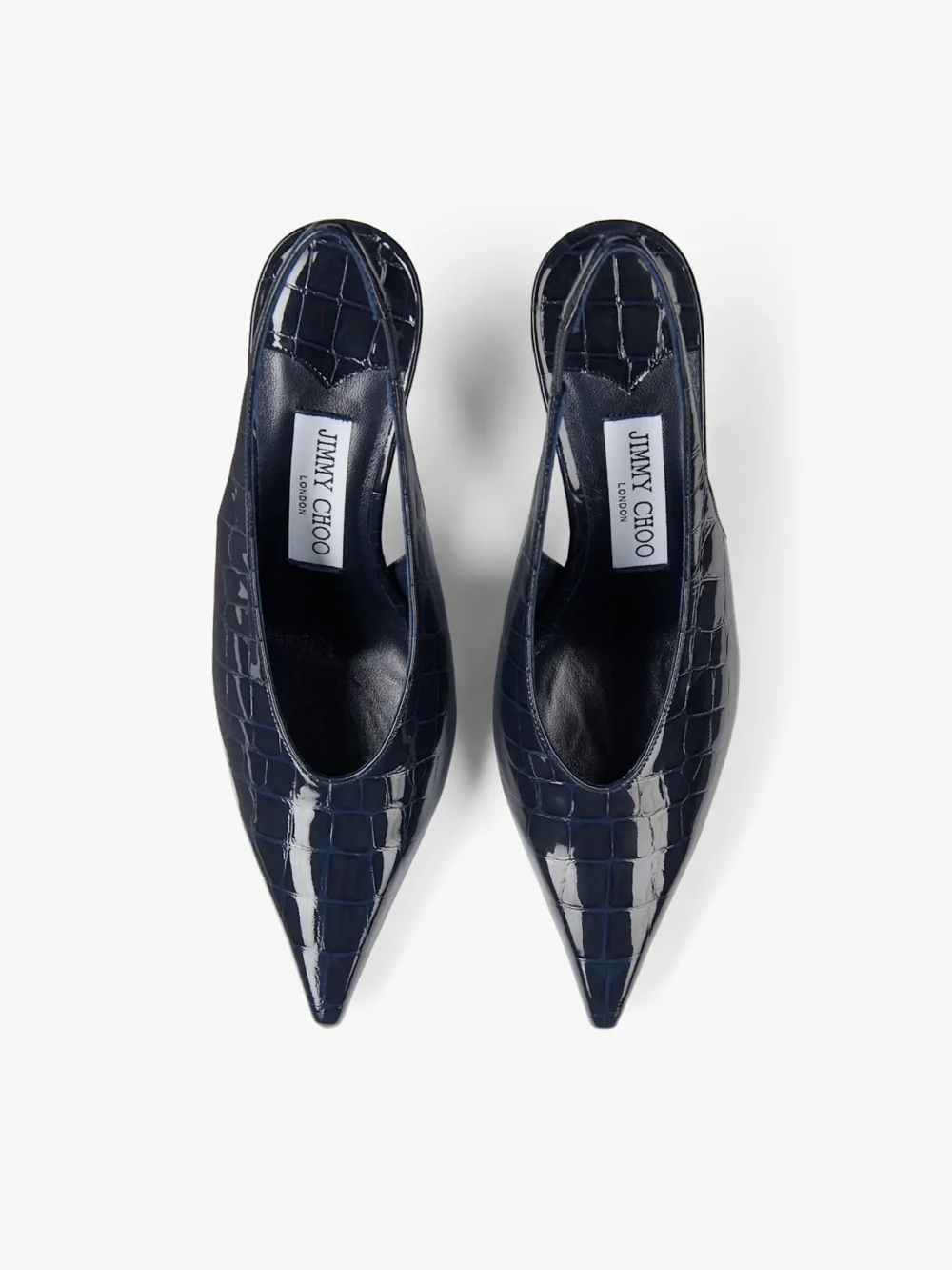 Jimmy Choo Isa 80 Marine Shiny Croc Embossed Leather Slingbacks, another view
