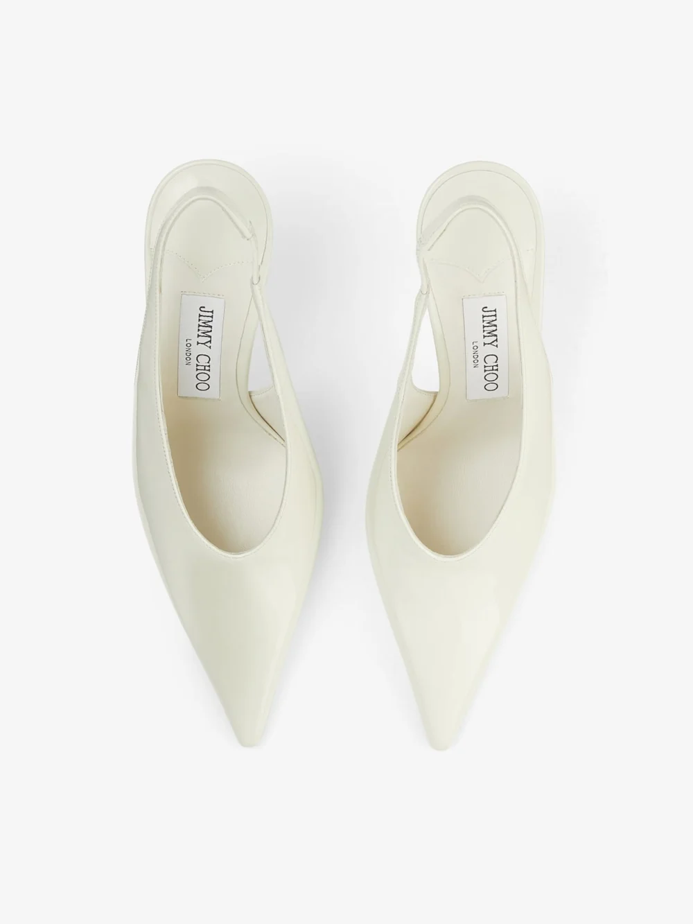 Back view of the Jimmy Choo Isa 95 Latte Patent Leather Pumps