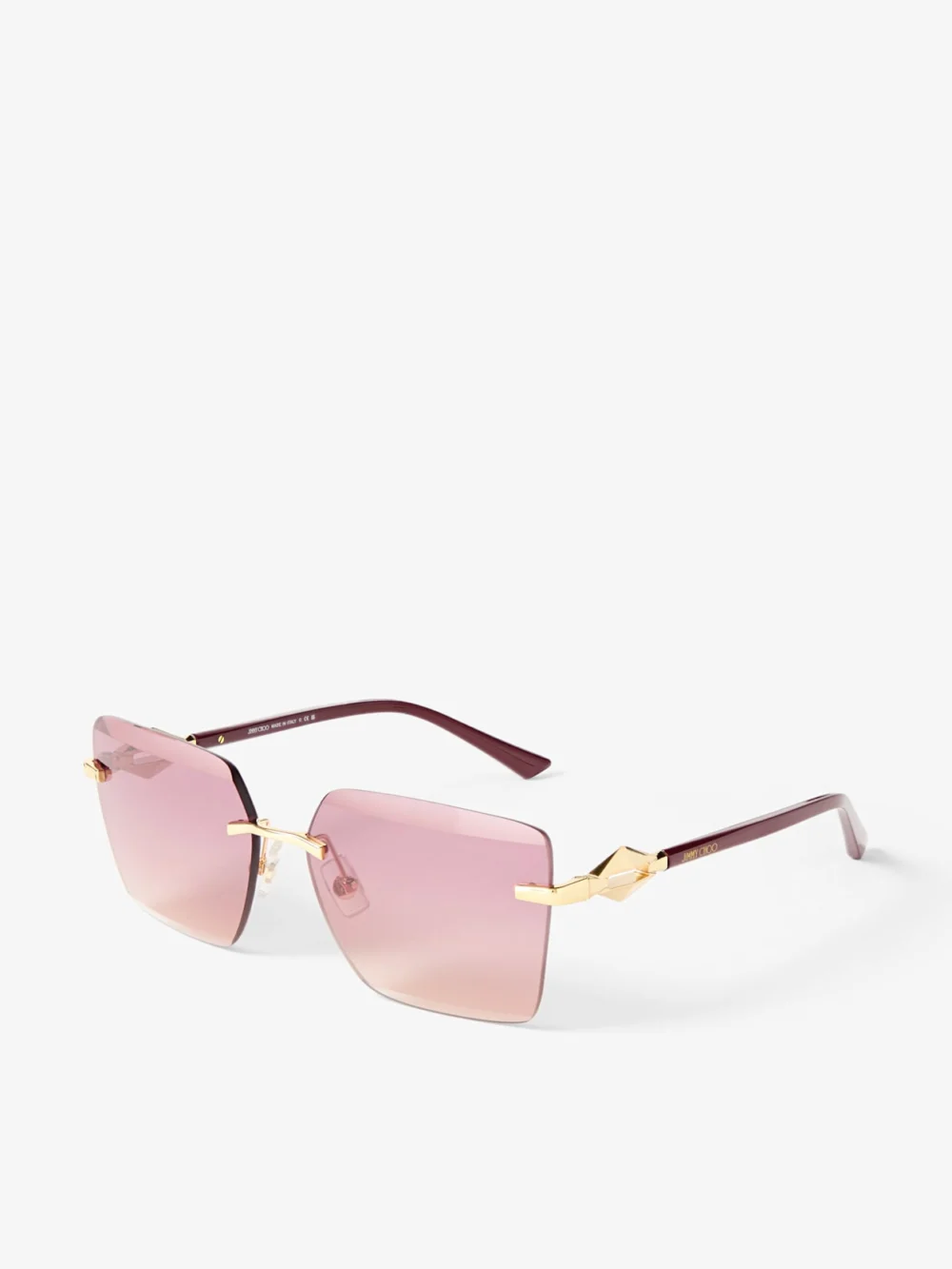 Side view of the Jimmy Choo Isaline Gold Cranberry Square Sunglasses