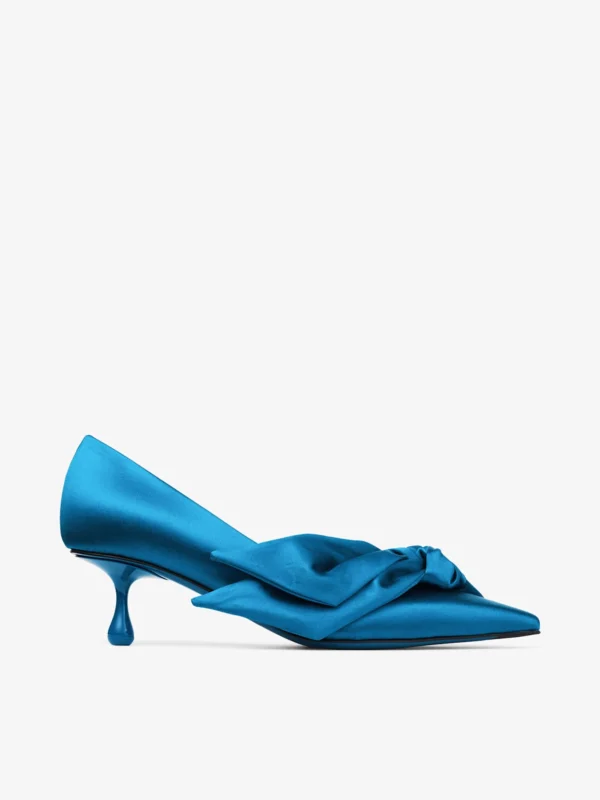 Jimmy Choo Issy Pump 50 Lagoon Satin Sandals with Oversized Bow