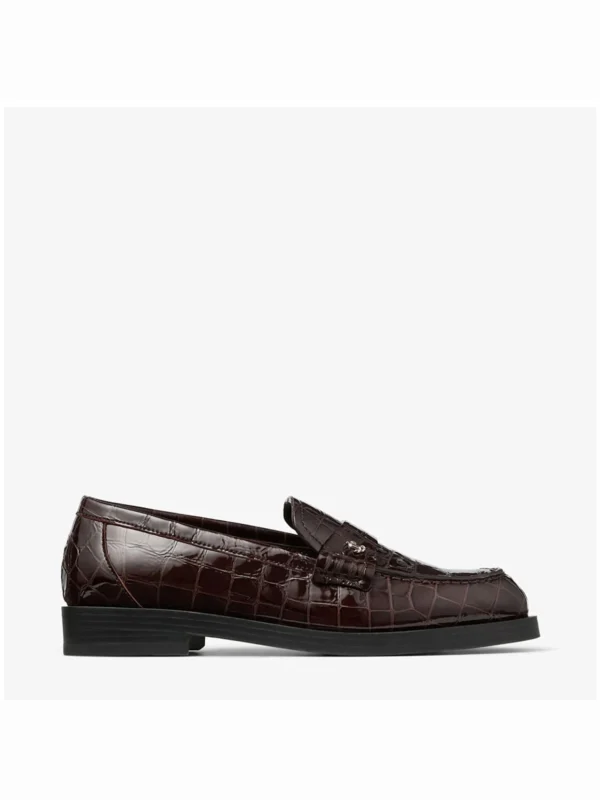 Jimmy Choo Ivy Loafer Sambuco Shiny Croc Embossed Leather Loafers