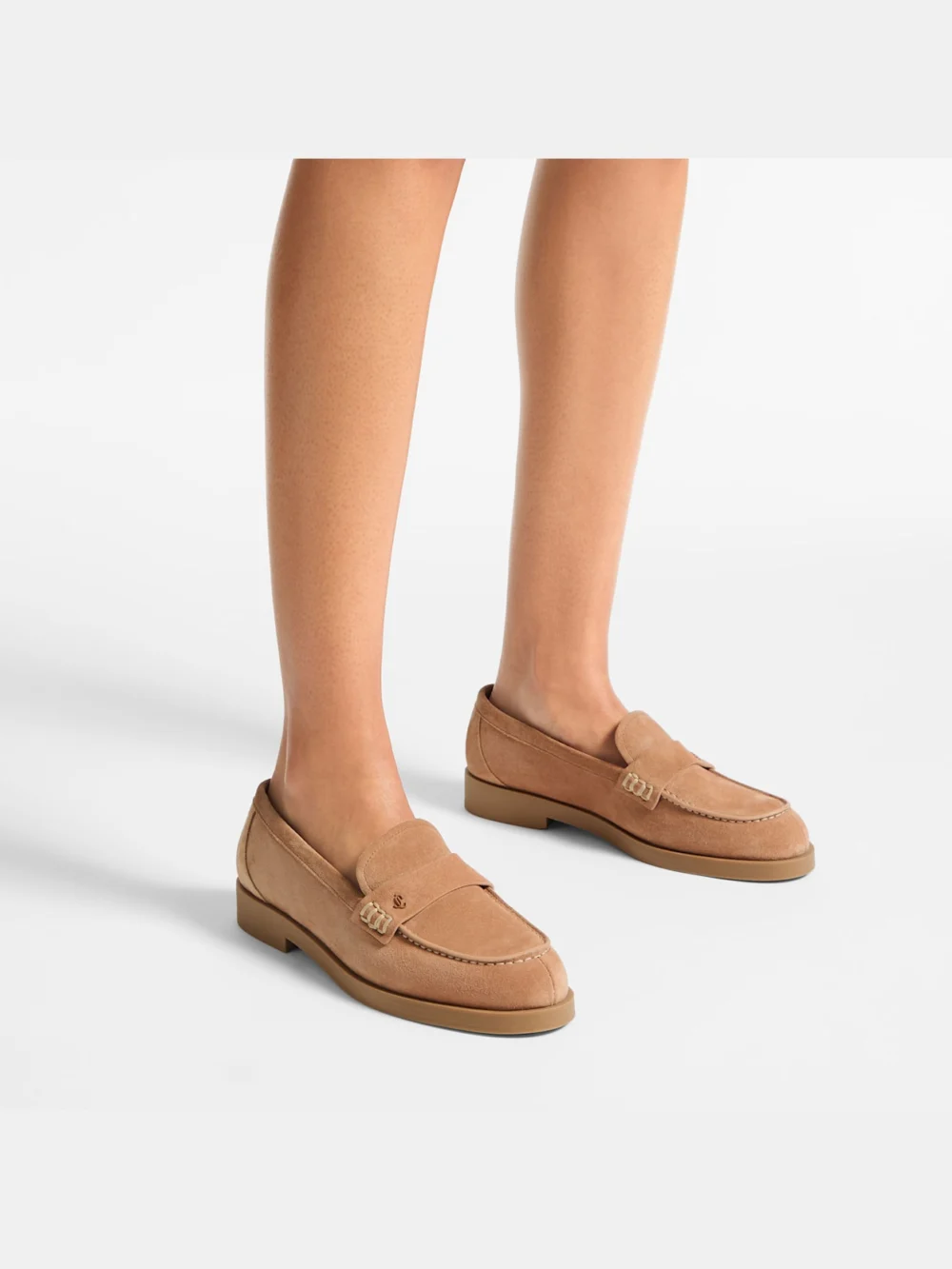 Side view of the Jimmy Choo Ivy Loafer Toffee Velvet Suede Loafers