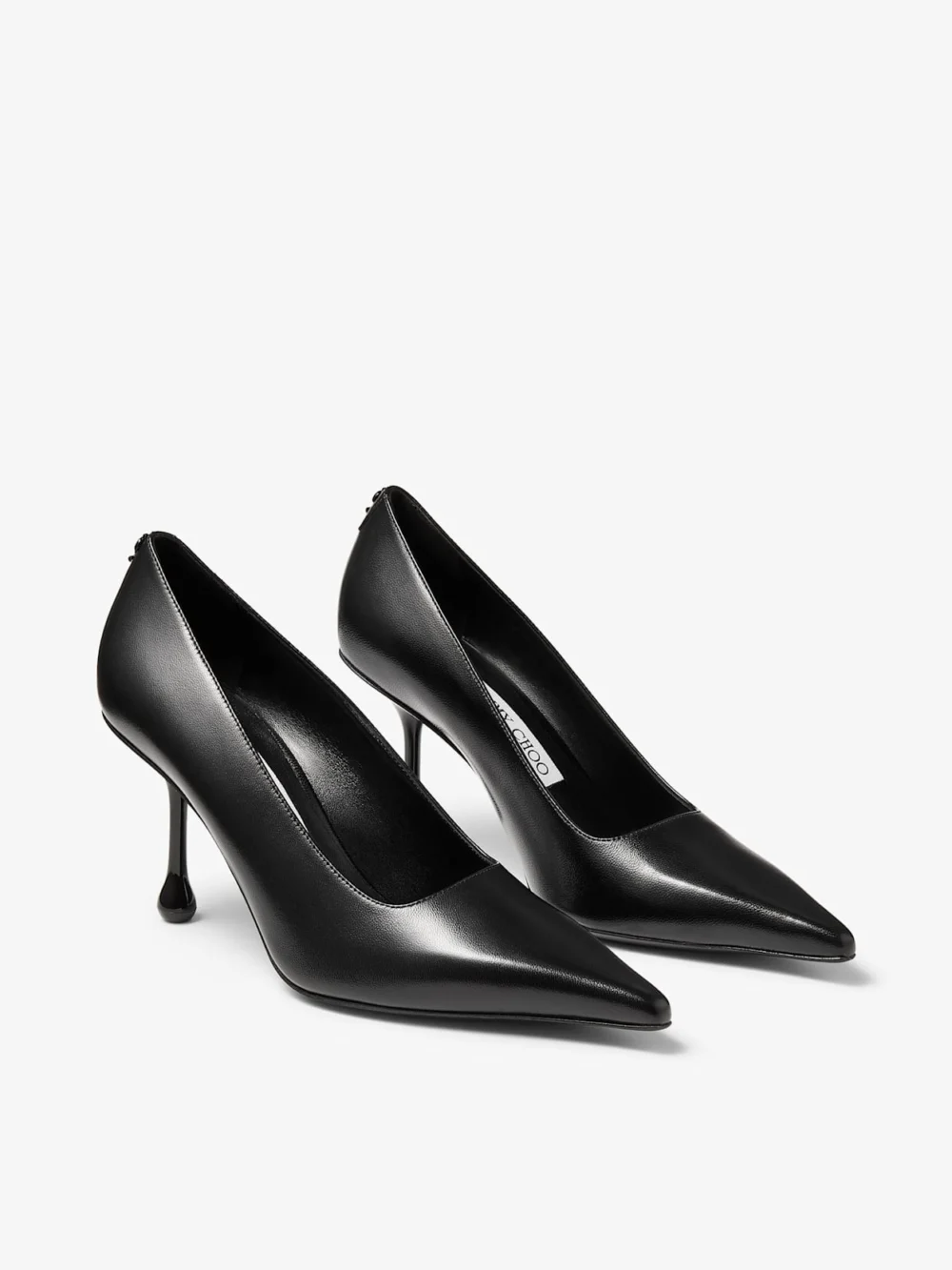 Close-up detail of the Jimmy Choo Ixia 80 Black Nappa Leather Pumps