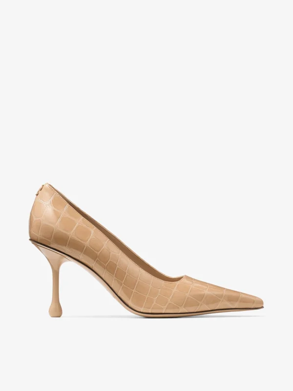 Jimmy Choo Ixia 80 Chai Shiny Croc Embossed Leather Pumps