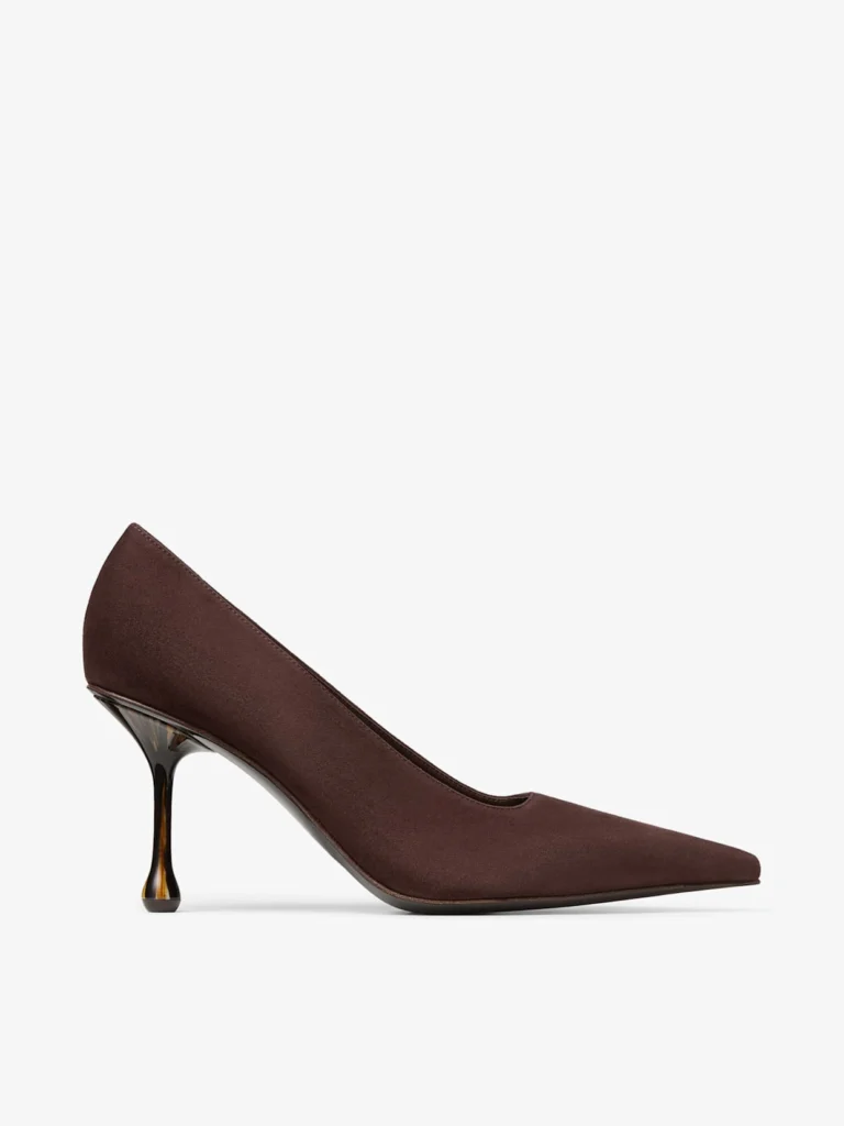 Jimmy Choo Ixia 80 Chocolate Suede Pumps with Grain Heel