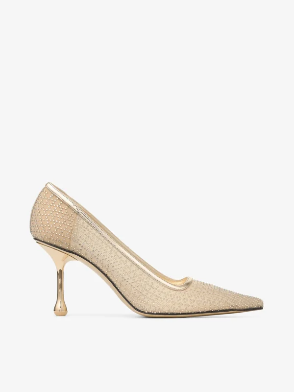 Jimmy Choo Ixia 80 Gold Illusion Crystal Mesh and Liquid Metal Leather Pumps