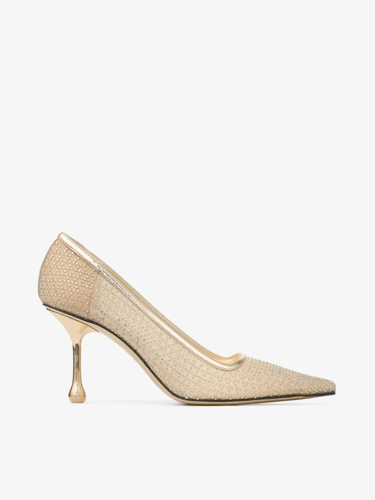 Jimmy Choo Ixia 80 Gold Illusion Crystal Mesh and Liquid Metal Leather Pumps