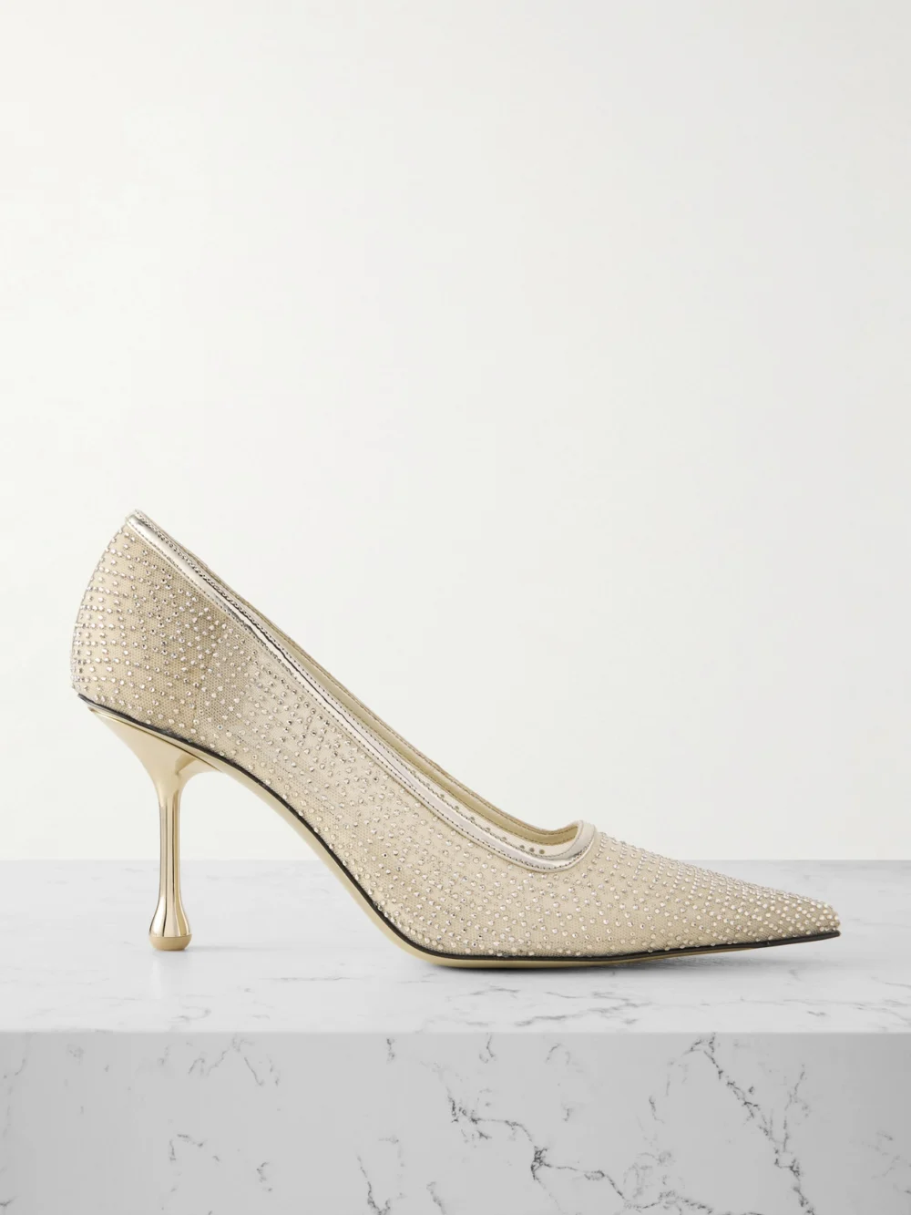Jimmy Choo Ixia 80 Mirrored Leather-trimmed Crystal-embellished Mesh Pumps in gold