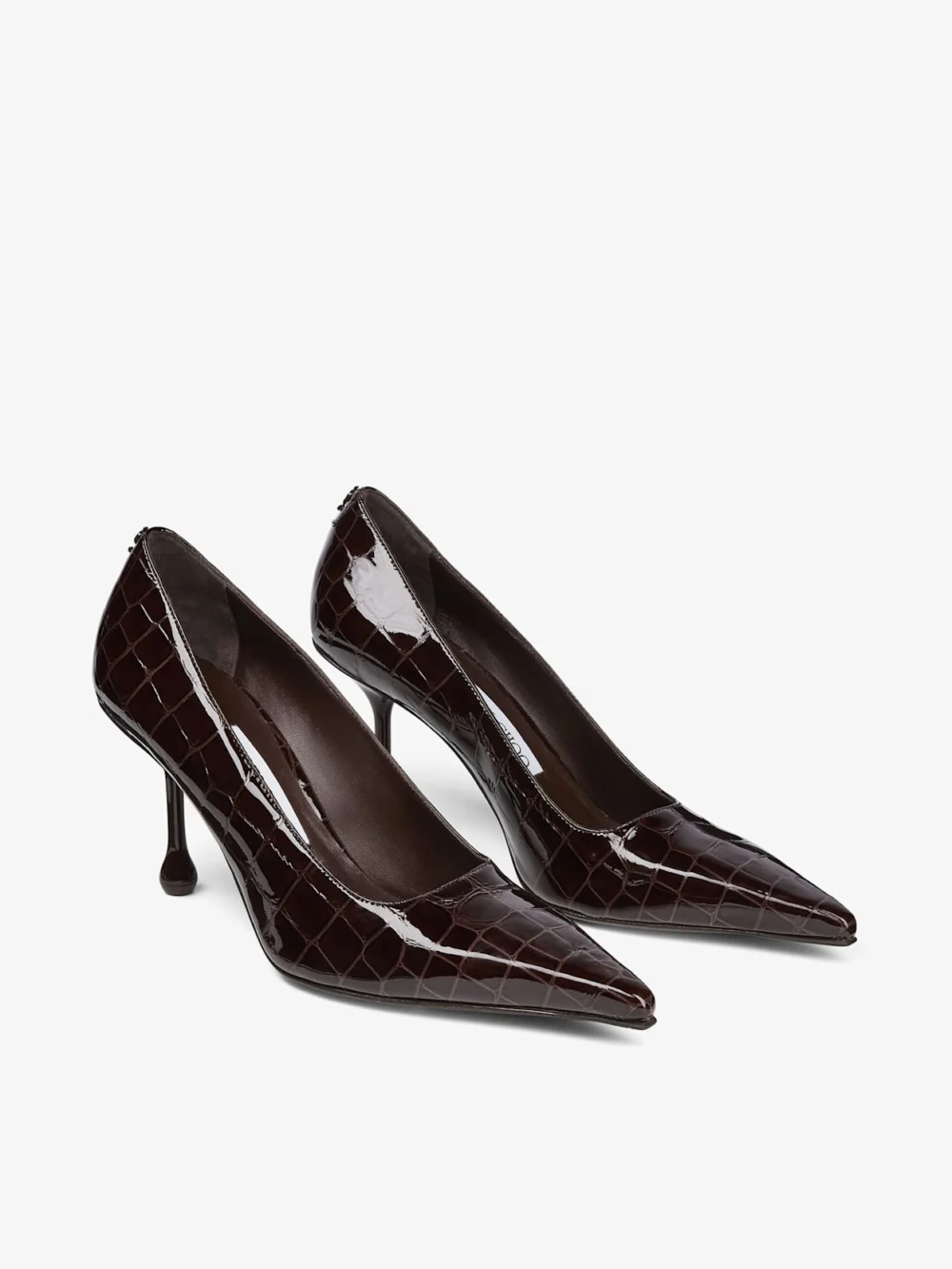 Side view of the Jimmy Choo Ixia 80 Sambuco Shiny Croc Embossed Leather Pumps