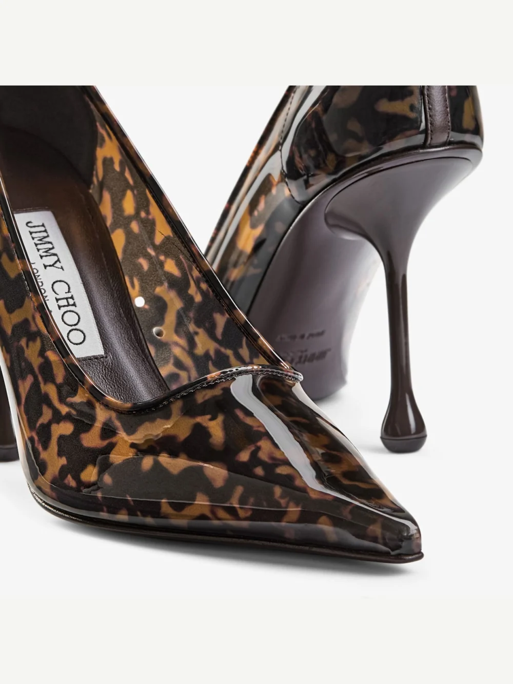 Back view of the Jimmy Choo Ixia 95 Amber Tortoiseshell Tpu Pumps