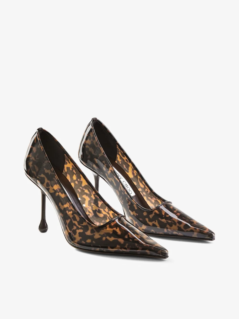Close-up detail of the Jimmy Choo Ixia 95 Amber Tortoiseshell Tpu Pumps