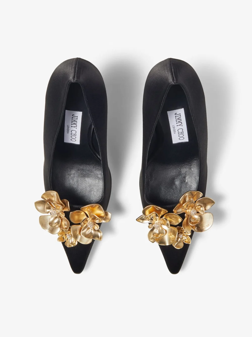 Jimmy Choo Ixia 95 Black Satin Pumps with Flowers, another view