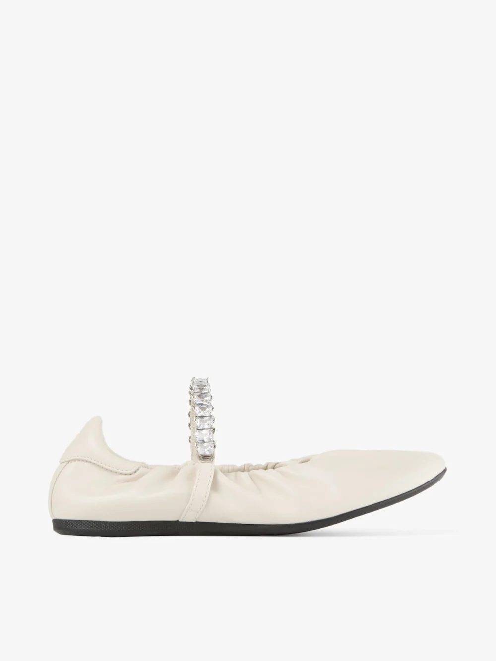 Jimmy Choo Jade Ballerina Latte Soft Nappa Leather Ballerina Flats with Crystal Strap in x latte