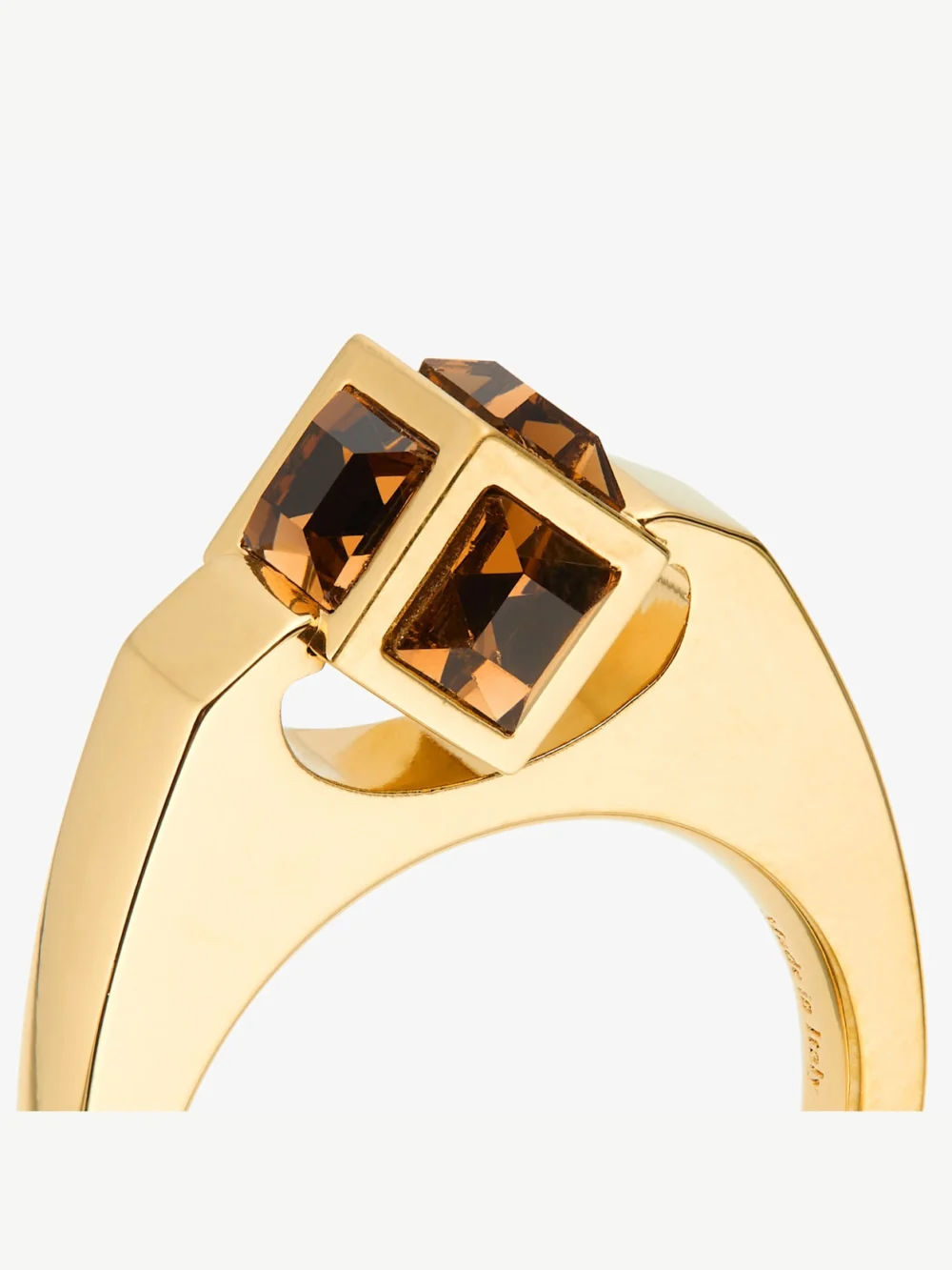 Close-up detail of the Jimmy Choo Jc Cube Triple Ring Gold Finish Metal Jc Cube Ring with Maxi Crystals